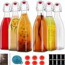 6 Pack 25oz Square Swing Top Glass Bottles, 750ML Bottles with Airtight Stoppers for Kombucha, Kefir, Vanilla Extract, Beer(Bonus Gaskets, Labels and Funnel)