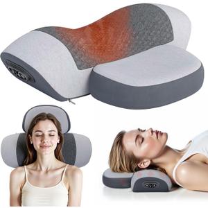 JINXIA Pillow Massage Neck Hump Fisiorest 3-in-1 Neck Massager Pillow with Heat, Deep Tissue Relief & Neck Traction, Cervical Support & Hump Corrector for Women and Men, Memory Foam Support(Grey) (Gray)