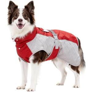 BECROWM Dog Coat Dogs Jacket Waterproof Reflective Adjustable Dog-Winter Coats for Dogs Dachshund Coat-(Red, XX-Large)