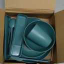 4pcs Unbreakable Wheat Straw Dinnerware Sets with Cutlery Set, Reusable Lightweight Green Microwave Dishwasher Safe Tableware for TravelCampingKitchen,RV,Apartment,Dorm,Party