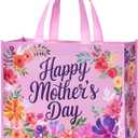 WRAPAHOLIC 13" Large Reusable Mothers Day Floral Gift Bag with Handles - Watercolor Flower Gift Bags for Mothers Day and Moms Birthday