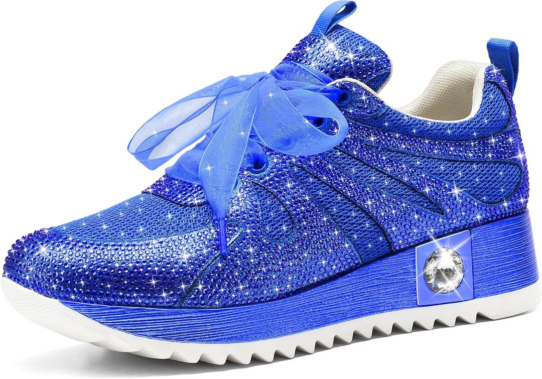 FINDVELL Women's Fashion Glitter Sneakers Platform Wedge Shoes Sparkly Rhinestone Breathable Sneakers Trendy Sequin Shoes Wedding Bride Dress Size 11
