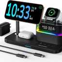 5 in 1 Wireless Charging Station for Apple,MagSafe Charger with Alarm Clock Night Light for Multiple Devices,Nightstand Charging Station for iPhone 17/16/15/14/13/12,Apple Watch Series,AirPods