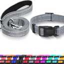 Reflective Dog Collar with Locking Buckle, Adjustable Soft Breathable Nylon Collars for Small, Medium and Large Dogs(Collar+Leash XS Width 5/8" Gray)