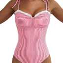 Herseas Women’s Striped One Piece Swimsuits Tie Shoulder High Cut Tummy Control Bathing Suit 2026 Summer Beach Swimwear,Large