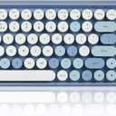 Perixx PERIDUO-713BL Wireless Mini Keyboard and Mouse Combo - Retro Round Key Caps - Pastel Blue - US English Layout (11909)