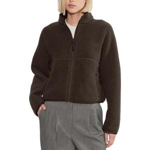 Fleece Jackets Women Causal Long Sleeve Sherpa Jacket Warm Ziper Fuzzy Coat Sweatshirts Trendy with Pockets (Large, Brown)