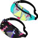 Sotiff 2 Pcs 80s 90s Fanny Pack Retro Waist Packs for Men Women Adjustable Casual Waist Bag Neon Cute Vintage Hiking Belt Bags for Travel Party Festival Hiking(Classic Style)