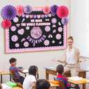 2 x Eersida 88 Pcs Pink Disco Bulletin Board Decorations with Paper Fans Back to School Classroom Bulletin Board Set Musical Note Record Bow Cutouts for Holiday School Wall Door Decor (Pink Disco)