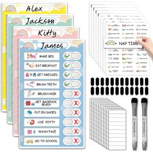 4 in 1 Namable Chore Chart for Kids, Dry Erase Morning/Bedtime Routine Chart for Kids for Refrigerator, Magnetic Visual Schedule for Kids Toddlers to Do List Checklist for Multiple Kids