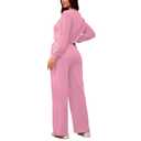 PINSV Women's 2 Piece Outfits Sweatsuit Set Long Sleeve Crop Top Drawstring Wide Leg Pants with Pockets Track Suits Casual Sets, Pink, XXL