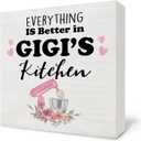 Gigi Gifts Wooden Box Sign, Best Grandma Mother's Day Birthday Gifts from Grandkids, Everything Is Better in Gigi's Kitchen Wood Block Plaque for Kitchen Counter Shelf Tabletop Decor 5x5 Inch