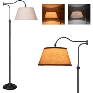 Cantilever Floor Lamp, Standing Chandelier Floor Lamp with 180 Adjustable Swing Arm, Mid Century Floor Lamps with Linen Shade, Classic Lamp for Living Room Office Bedroom Reading(Black)