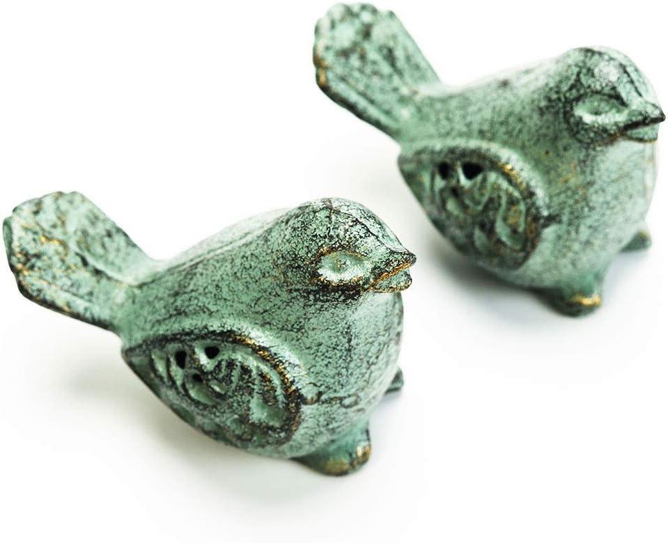 Sungmor Cast Iron Desktop Ornament - Graceful Hollow-Carved Birds Sculpture Home Decoration - Decorative & Lovely Animal Figurine Indoor Outdoor Statues - 2PC Pack & Green Color