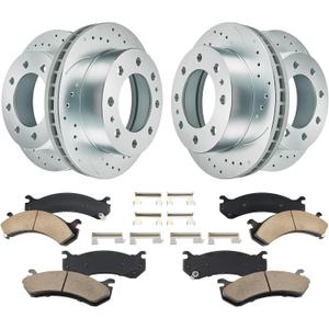 BDFHYK Front and Rear Brake Kit Compatible with GMC Yukon XL 2500 03-13, Compatible with Chevrolet Suburban 2500 02-13, Drilled Slotted Brakes Rotors and Ceramic Brake Pads, Replace S-55072, S-55055