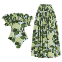 IDOPIP Women's One Piece Swimsuit with Beach Cover up Wrap Skirt Sarong Retro Floral Print Bikini Set Two Piece Bathing Suit Size L