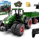 Remote Control Tractor Toy with Trailer | Metal Front & Front Loader Farm Vehicle Set with Lights & 8-Wheel Design, RC Tractor Truck for Boys & Girls Ages 3-9, Fun Farm Toy Gift for Toddlers & Kids