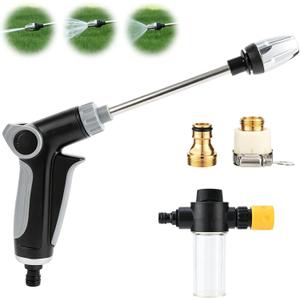 Turn Any Hose Into A High-Pressure Water Jet,Heavy Duty Garden Hose Nozzle,Multi Function Lawn & Garden Watering Sprayer,Spray Nozzles for Cleaning Yard Pets Car,Three Spray Modes with Foam Pot (A)