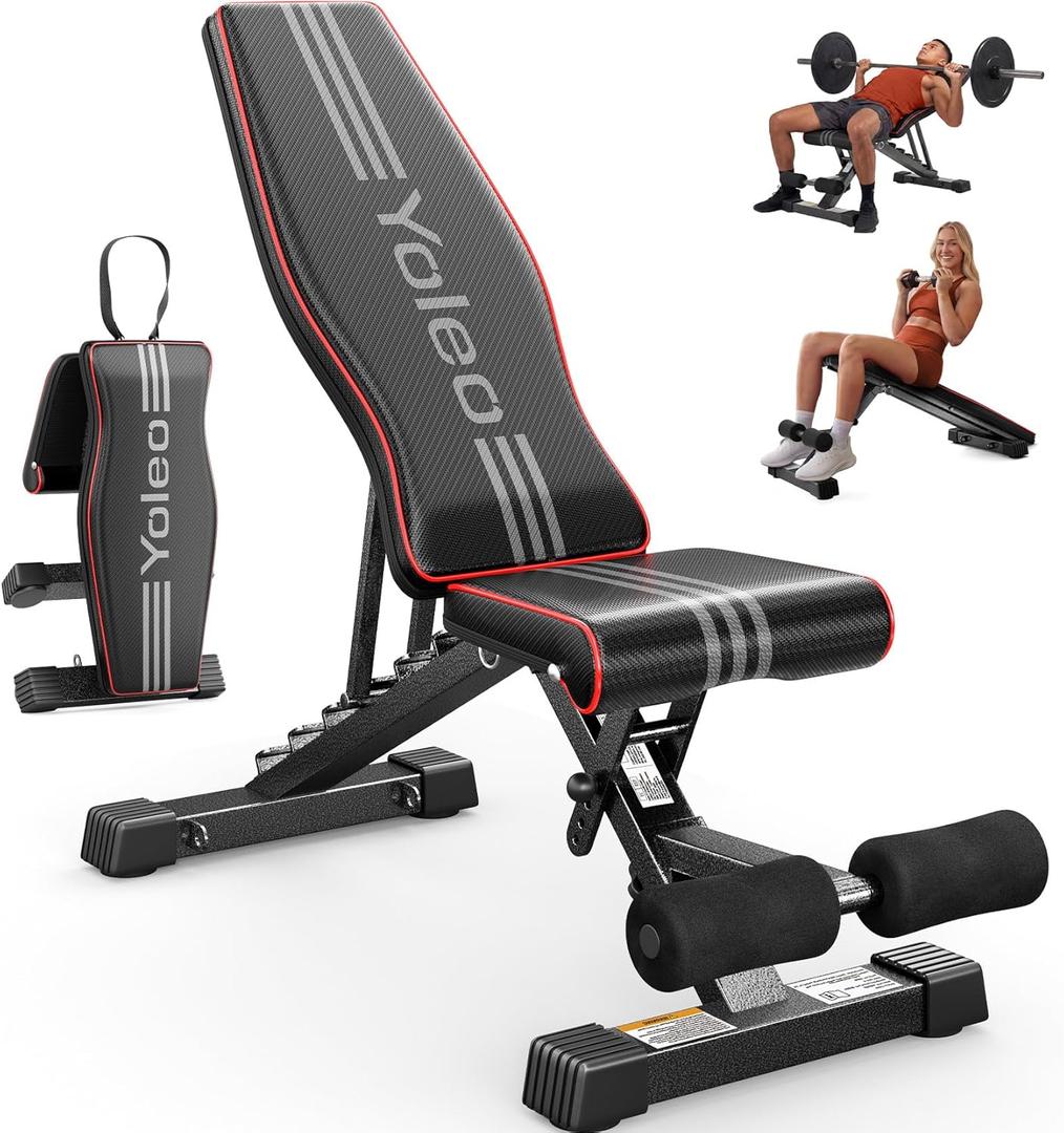 YOLEO Adjustable Weight Bench for Home Gym, ASTM-Certified 827LBS, 98% Pre-Assembled, Foldable Gym Bench with 84 Positions Incline Decline Flat, Wider Seat
