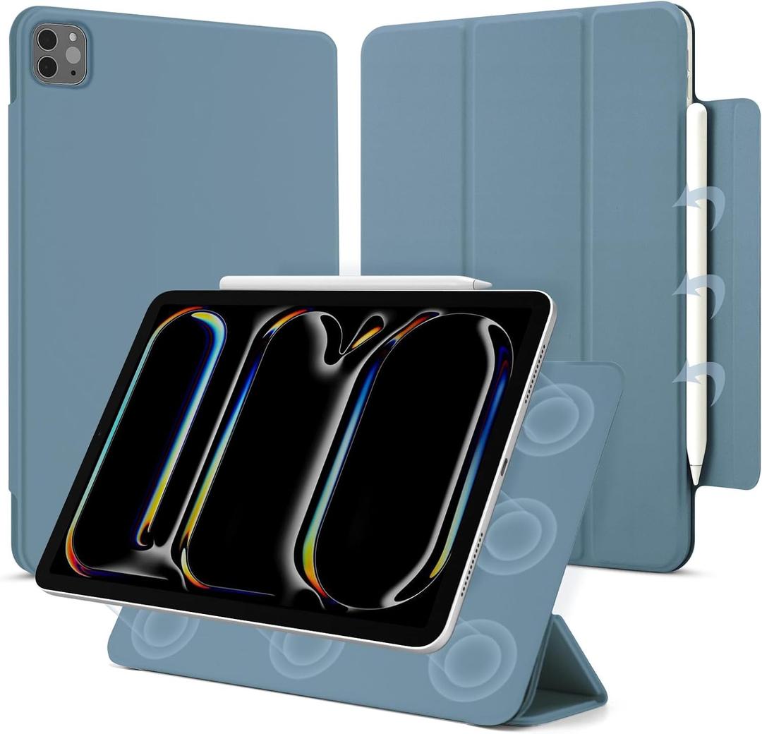for iPad Pro 11 inch M5/M4 Case (6th/5th Generation, 2025/2024), Auto Sleep/Wake and Magnetic Closure, Slim Trifold Stand Case, PU Leather Cover,Support Apple Pencil Pro, Misty Blue