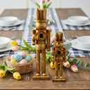 Weysat 2 Pcs Bronze Easter Nutcracker Figure Wooden Nutcracker Figures with Velvet Bow Easter Ornament for Festival Party Gift Shelves Table Desktop Fireplace Decor, 10inch, 15inch