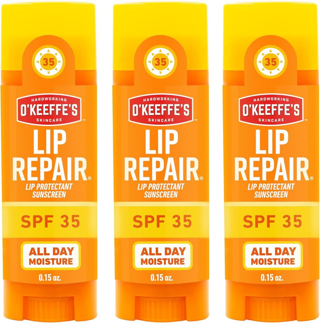O'Keeffe's Lip Repair SPF 35 Lip Balm - Stick (3 Pack) - Sun-Safe Moisturizer for Extremely Cracked, Dry Lips