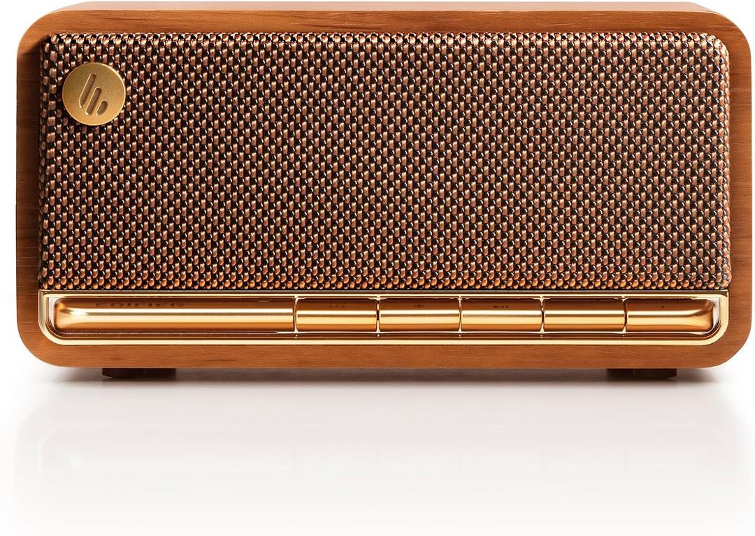 Edifier Retro Wood Bluetooth Speaker,Wireless Portable Speakers with 20W Stereo Sound,Vintage Decor Speaker with AUX,USB Soundcard,Micro SD Brown