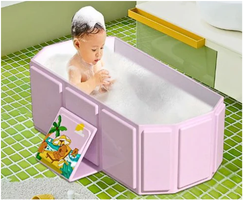 Baby Foldable Children's Bathtub, Portable Non-Slip Shower Tray for Kids, Toddler Bath Tub with Drain Plug, Boys and Girls Bathroom Water Pool, Cat and Dog Pet Wash Shower Basin 