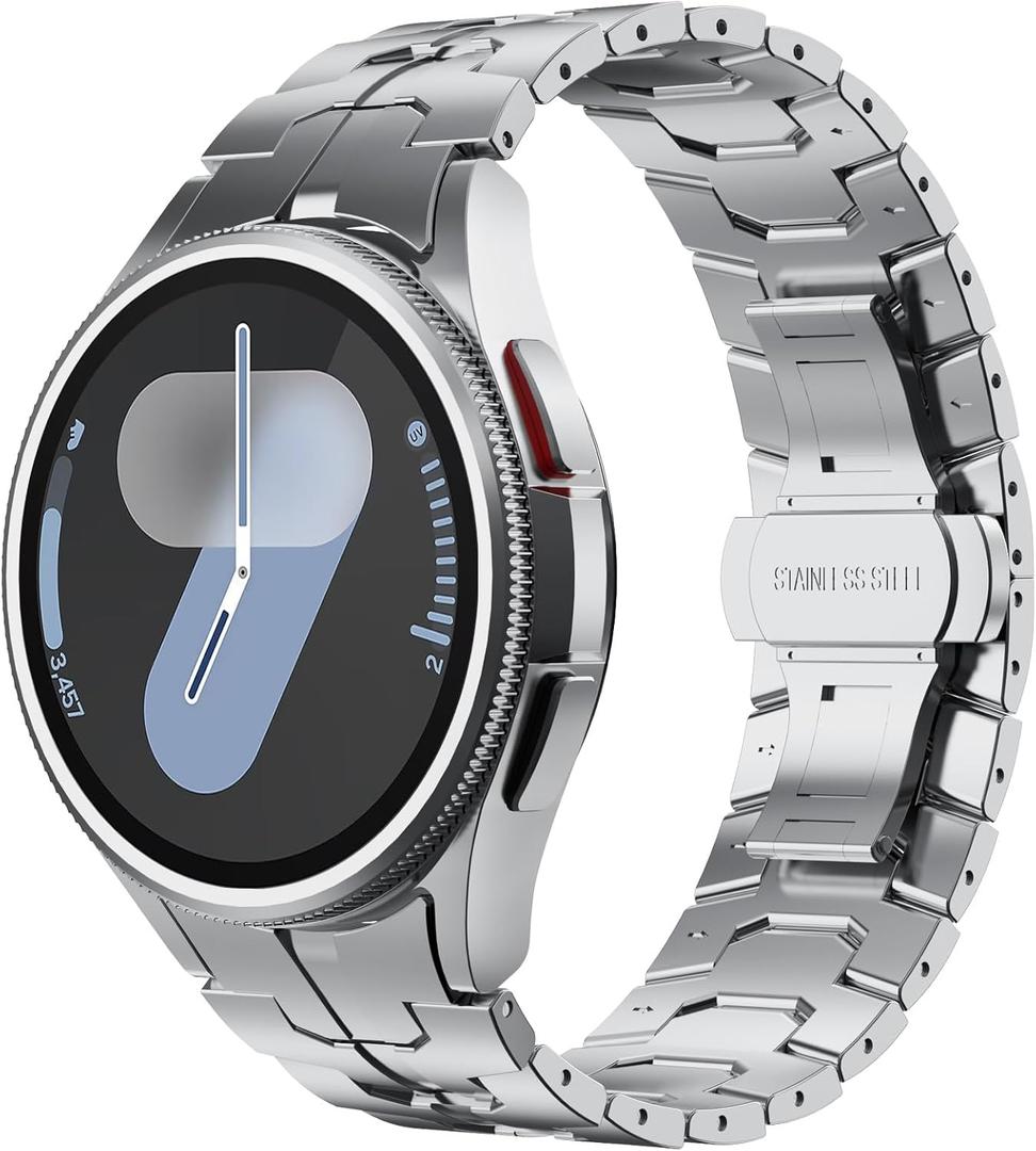 FULLIFE Compatible with Samsung Galaxy Watch 7 6 5 4 FE 40mm 44mm Band for Men, Stainless Steel with Folding Clasp No Gap Galaxy Watch 6 Classic 5 Pro 4 Classic Band 47mm 45mm 42mm 46mm, Silver