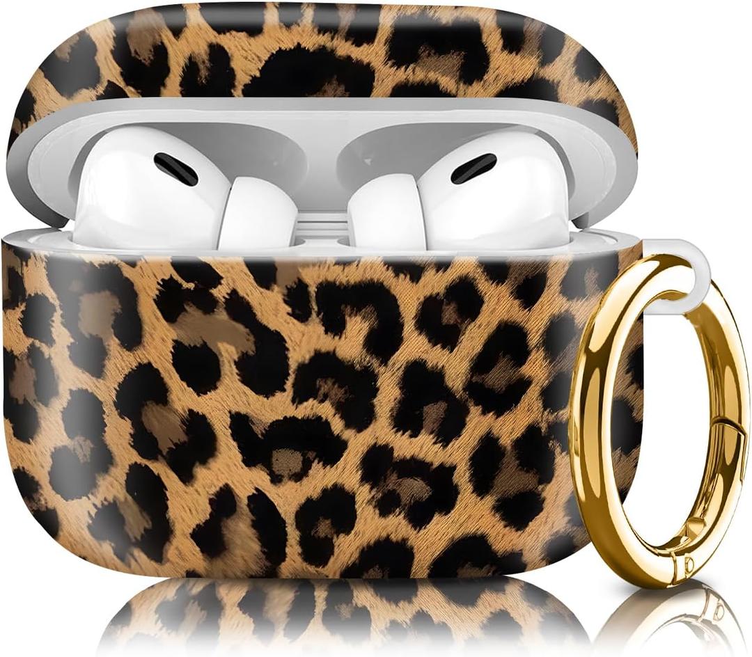 Compatiable with AirPod Pro 2nd/1st Generation Case,Lightweight & Durable Resistant Hard Case with Keychain,Stylish Design AirPod Case Cover for Women (Leopard Print Leather)