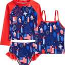 swimsobo Girls 3-Piece Swimsuit Long Sleeve Rash Guard Tankini Sets UPF Sun Proction Bathing Suit 3-10T (5T)