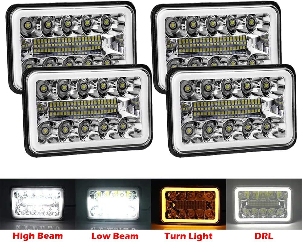 4PCS 4X6 Inch LED Halo Headlights Sealed Beam DRL Turn Light Compatible With Chevy Suburban C10 C20 K10 K30 K5 Blazer (1981-1987) H4651 H4642 H4652 H4656 H4666 H4668 H6545 Replacement