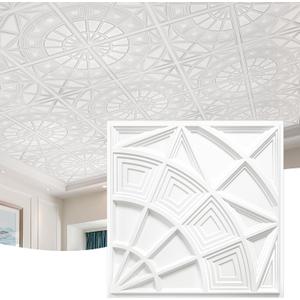 STICKGOO 3D Ceiling Tiles 24"x24", Modern Geometric Textured PVC Panels, Waterproof & Recyclable Drop or Glue-Up Decorative Ceiling Tiles for Home & Commercial Use (12 Pack, White)