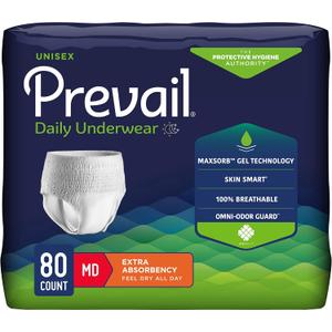 Prevail Daily Protective Underwear - Unisex Adult Incontinence Underwear - Disposable Adult Diaper for Men & Women - Maximum Absorbency - Medium - 80 Count (Pack of 4)