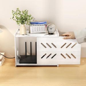 Solid Wood Projector Shelf Router Shelf Projector Stand Router Storage Box Router Cover Organized Modem Cable Power Strip Cable Management Hider Rack by Need Assembly (White)