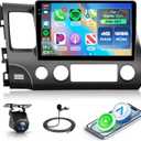 4+128G Android 15 Car Stereo for Honda Civic 2006-2011 with Wireless Carplay Android Auto, 10.1'' in-Cell Screen Car Radio with GPS/Bluetooth 5.0/FM RDS/EQ/Wi-Fi Mirror Link Backup Camera SWC