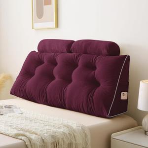 Sasttie Headboard Pillow Queen, Wedge Pillow Headboard for Bed Sitting Up, Back Support Pillows for Reading, Sitting or Working with Detachable 2 Pack Neck Bloster Pillows, Red