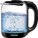 Chefman 1.7 Liter Electric Glass Tea Kettle, Fast Hot Water Boiler, One Touch Operation, Boils 7 Cups, Swivel Base & Cordless Pouring, Auto Shut-Off