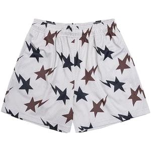 DIOTSR Mens Graphic Print Shorts Cool Mesh Basketball Shorts Casual Flat Front Shorts Summer Drawstring Size L