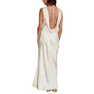 2024 Satin Cutout Halter Neck Midi Dress Silk Sexy Sleeveless Backless Empire Waist Formal Dresses for Wedding Guest XL