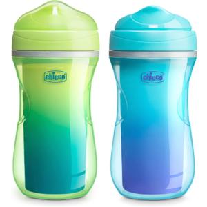 Chicco Double-Wall Insulated Sippy Cup with Bite-Proof Rim Spout and Spill-Free Lid 9oz. | Top-Rack Dishwasher Safe | Easy to Hold Ergonomic Indents | Green/Teal Ombre, 2pk | 12+ months