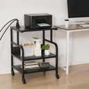 Large Printer Stand with 3-Tier Wood Storage Shelves - Multi-Purpose Desk Organizer for Printer Scanner Fax Home Office Use with Wheels (Jet Black)