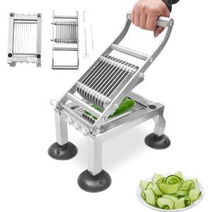 Commercial Tomato Slicer Manual Tomato Cucumber Onion Ham Egg Cutter Heavy Duty Stainless Steel Slicer Tool with 4 Suction Cups for Restaurant Home 0.4/10mm Thickness