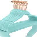 MIZGI Premium Velvet Hangers - Heavy Duty Non Slip Felt Hangers (50 Pack) - Aqua Blue & Rose Gold Hooks, Space Saving & Durable for Suits & Coats