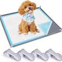 Dog Pee Pad Holder, Dog Potty Tray Silicone Puppy Pad Holder Tray Fits for 24" x 24" Training Pads, Puppy Potty Tray With 4 Clamps No Spill Raised Lip High Edge for Indoor Floor Protection (Dark Grey)