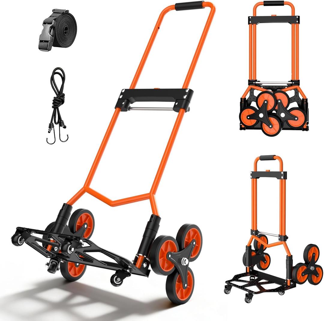 Folding Stair Climbing Dolly, 220Lbs Capacity, Portable Dolly Cart with 10 Wheels and Telescoping Handle, Lightweight Hand Truck Cart for Flat Ground & Stairs, School, Dormitory, Home, Office, Food