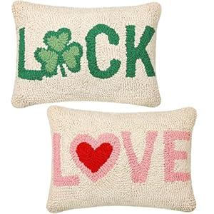 Beeveer 1 Pcs St. Patrick's Day Pillow Wool Valentine's Day Clover 8 x 12 Inch Double Sided Pillow Luck Shamrock Love Hearts Embroidery St Patricks Gift for Home Bedroom Sofa Festivals Decor