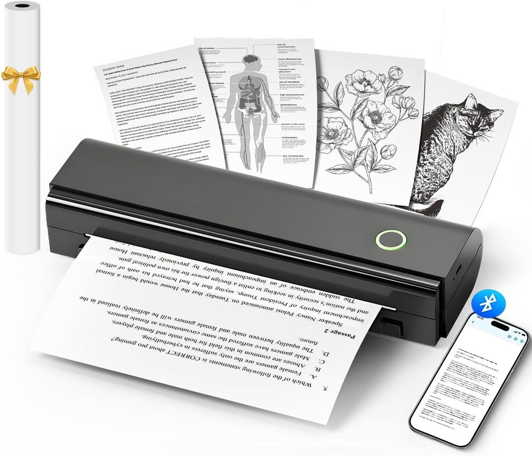 Portable Printers Wireless for Travel, N80 Wireless Thermal Printer Bluetooth Inkless Printer Support 8.5" X 11" US Letter & A4, Compatible with iOS, Android, Laptop