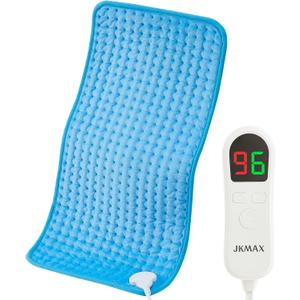 Heating Pad for Back Pain Relief - JKMAX Large Electric Heat Pad for Back with 10 Heat Settings 6 Level Timer Auto Shut Off & Moist Dry Heat Options -Heating Pads Machine Washable(12"x24" Blue)