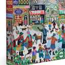 eeBoo Piece & Love: Christmas in The Square - 1000 Piece Puzzle, 23" Square Adult Jigsaw, Cozy Small Town Holiday Winter Scene, Image Reference Insert